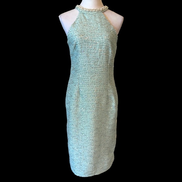 Aqua Blue Sequin Metallic Tweed Dress Small - Picture 2 of 11